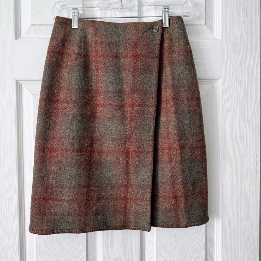 Vintage 90s Jones New York Country Plaid Wool Wrap Skirt Size 4 Academia